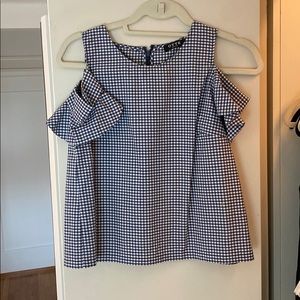 Gingham open-shoulder top